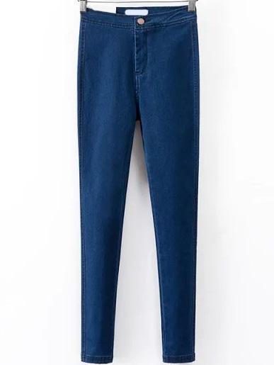 Romwe Women High Waist Denim Blue Pant