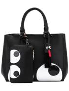 Romwe Black Eye Patterned Tassel Tote Bag With Coin Purse