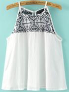 Romwe White Embroidery Keyhole Back Cami Top