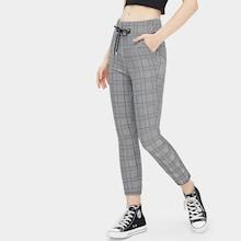 Romwe Plaid Print Drawstring Waist Pants