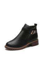 Romwe Buckle Detail Chunky Heeled Boots