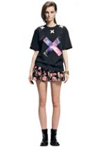 Romwe Inxx Cross Puple Sky Print T-shirt