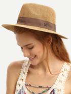 Romwe Coffee Letter M Large Brimmed Straw Hat