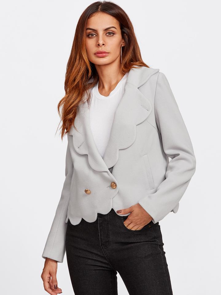 Romwe Scallop Edge Golden Button Two Way Coat