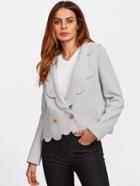 Romwe Scallop Edge Golden Button Two Way Coat