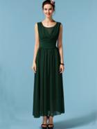 Romwe Dark Green Sleeveless Chiffon Maxi Dress