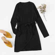 Romwe Belted Solid Dress