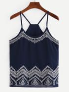 Romwe Embroidered Chiffon Cami Top - Navy
