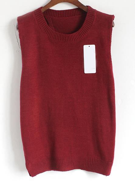 Romwe Slit Back Knit Wine Red Sweater