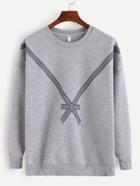 Romwe Light Grey Tape Print Dropped Shoulder Seam Sweatshirt