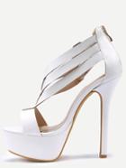 Romwe Double Ankle Strap Peep Toe Platform Sandals - White