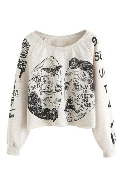 Romwe Abstract Person Print Loose Sweatshirt