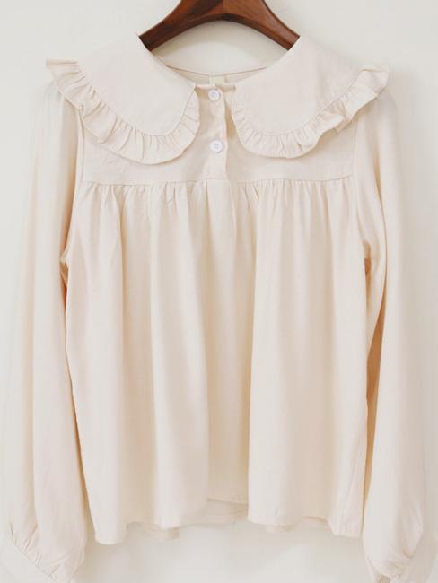 Romwe Doll Collar Buttons Apricot Blouse