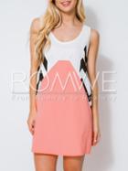 Romwe Pink White Sleeveless Geometric Print Color Block Dress