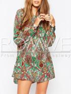 Romwe Multicolor Long Sleeve Paisley Print Dress