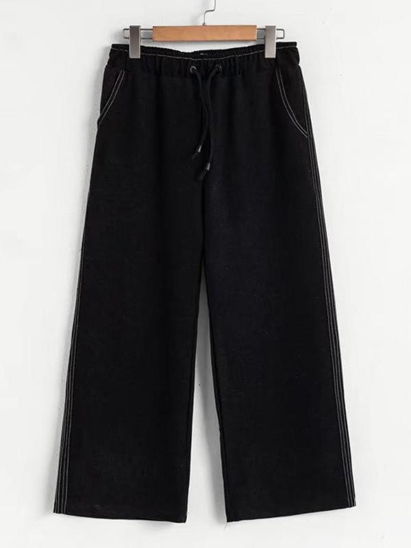 Romwe Seam Trim Drawstring Waist Pants