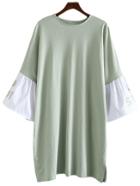 Romwe Green Letters Printing Bell Sleeve Dress