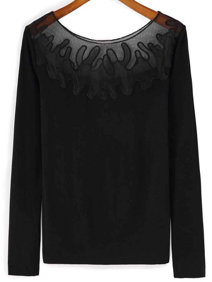 Romwe Lace Insert Slim T-shirt