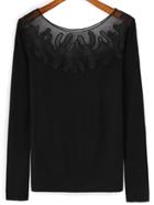 Romwe Lace Insert Slim T-shirt