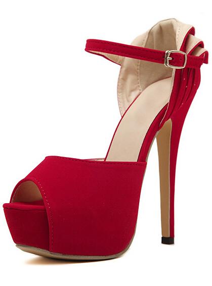Romwe Red Platform Slingbacks High Heeled Pumps