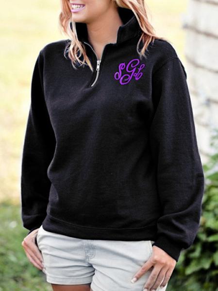 Romwe Black Lapel Embroidery Thicken Sweatshirt