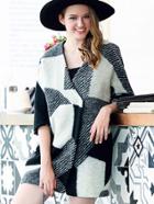 Romwe Multicolor V Neck Half Sleeve Pockets Coat