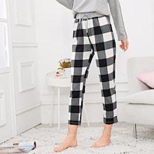 Romwe Drawstring Waist Plaid Sleep Pants