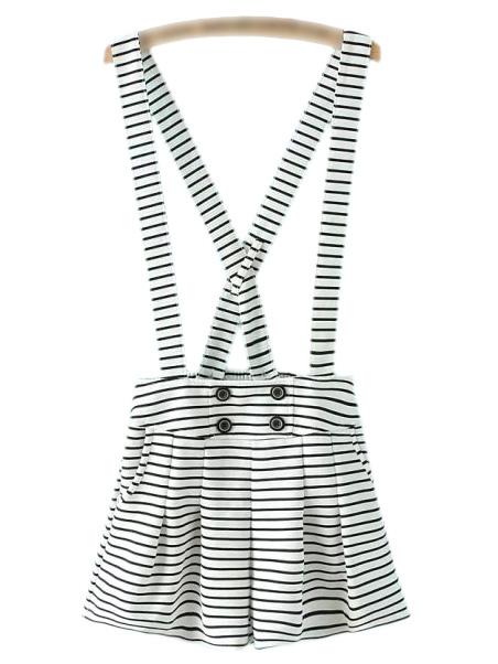 Romwe Black White Stripe Buttons Strap Shorts
