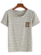 Romwe Striped Cubs Patch T-shirt