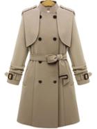 Romwe Khaki Double Breasted Belted Trench Coat
