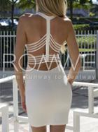 Romwe White Spaghetti Strap V Neck Backless Bodycon Dress