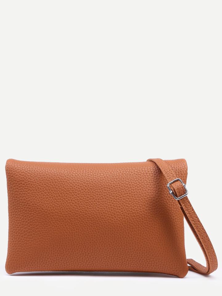 Romwe Camel Pebbled Faux Leather Multi Layer Fold Over Bag