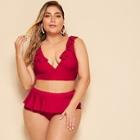 Romwe Plus Ruffle Trim Bikini Set