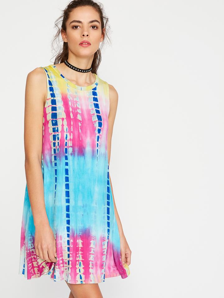 Romwe Multicolor Tie Dye Print Tank Dress