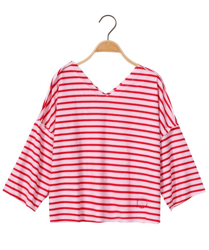 Romwe V Neck Striped Loose Red T-shirt