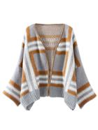 Romwe Grey Striped Drop Shoulder Poncho Sweater
