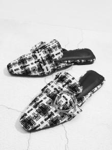Romwe Buckle Design Square Toe Flats