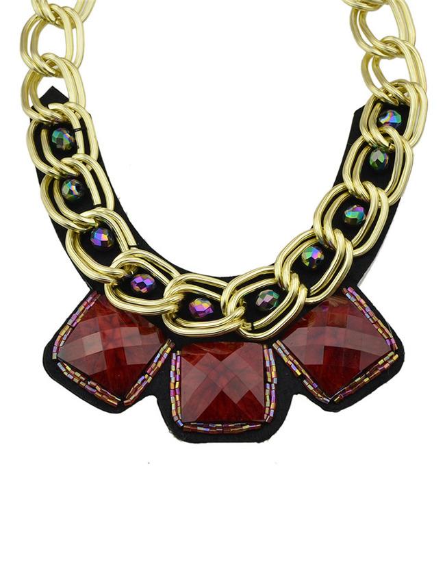 Romwe Red Wide Chain Collar Necklace