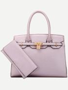 Romwe Purple Locked Strap Embellished Tote Bag With Wallet