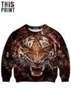 Romwe This Is Print Tiger Head Print Long-sleeved Sweatshirt