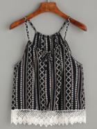 Romwe Spaghetti Strap Geometric Print Contrast Hem Cami Top