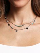Romwe Silver-tone Turquoise&pailette Wrap Link Necklace