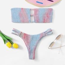 Romwe Ladder Cut-out Shirred Random Pattern Bikini Set