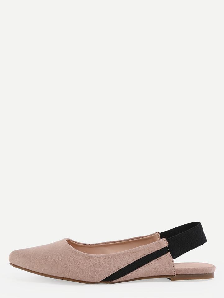 Romwe Faux Suede Pointed Toe Slingback Flats - Pink