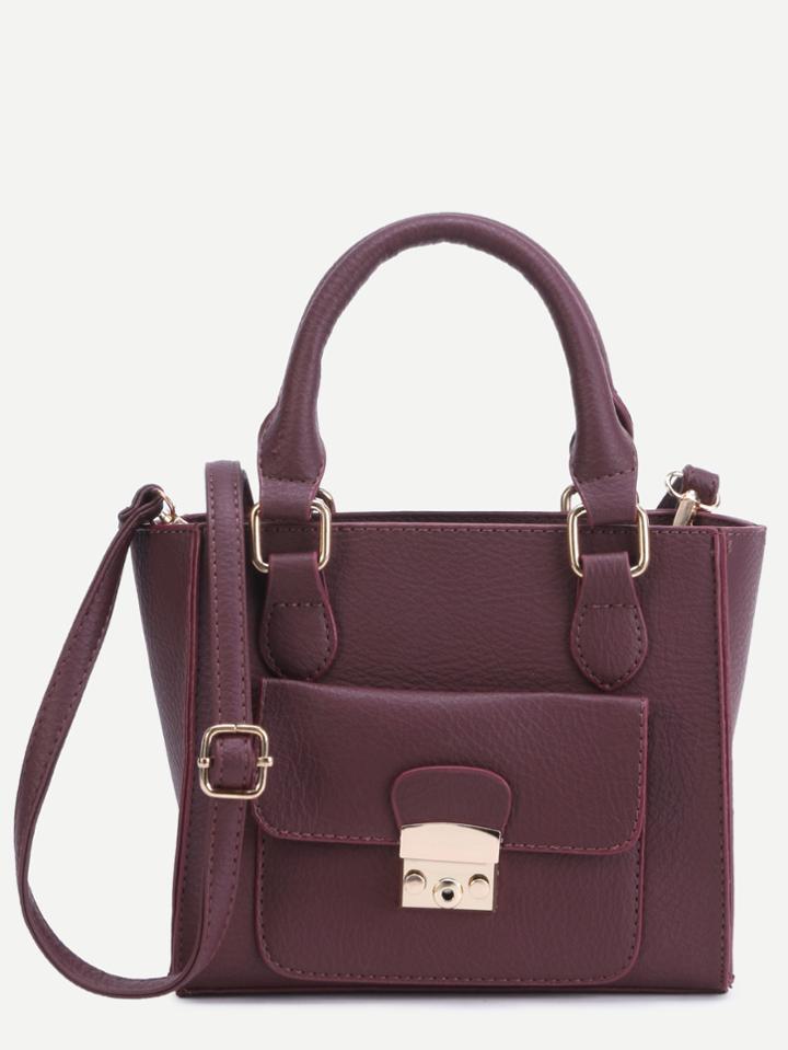 Romwe Burgundy Faux Leather Front Pocket Handbag With Strap