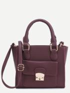Romwe Burgundy Faux Leather Front Pocket Handbag With Strap