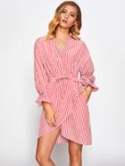 Romwe Belted Cuff And Waist Wrap Shirt Dress