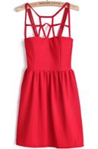 Romwe Cut-out Upper Sleeveless Red Smock Dress