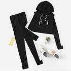 Romwe Contrast Panel Drawstring Hooded Top With Pants