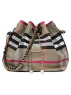 Romwe Plaid Pearl Embellished Chain Bucket Bag